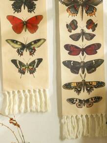 1 件波西米亚蝴蝶挂毯壁挂 - 复古蝴蝶印花带流苏，自然风格的波西米亚艺术，适合家居装饰、客厅、卧室和育儿室