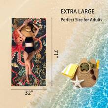 Sea Turtle Flower Oversized Sand Free Beach Towel 31''x71'' Lightweight Quick Dry Microfiber Towel For Travel, Swimming, Pool, And Camping, Absorbent And Compact Beach Essential For Women Men Summer Holiday Bathroom Decor Beach Essentials