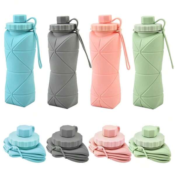1 pieza Botella de agua plegable de silicona, taza de agua deportiva portátil de gran capacidad, taza de viaje retráctil