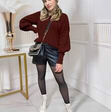Women's Cold Weather Blouse Turtleneck Knitted Sweater - Coffee Brown - View 3