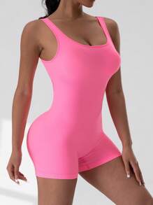 Nahtloser Damen Sportanzug ohne Ärmel und Rücken, Pink