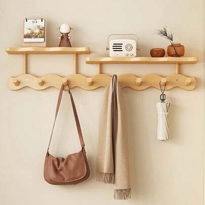 Curved Wall Mounted Coat Rack Bamboo Hange, Sizes 12.99 Inch 20.47 Inch 28.34 Inch Space Saving Home Decor