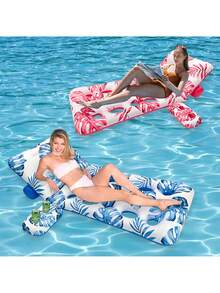 1 Stück Luftmatratze mit Rückenlehne - Bequemer Erwachsenen-Relaxsessel mit Rückenlehne, Getränkehalter, Hawaii-Blatt-Design für Wassersport und Strandurlaub, Strandutensilien, Strandaccessoires, Poolschwimmer - Verschiedenfarbig - Übersicht 3