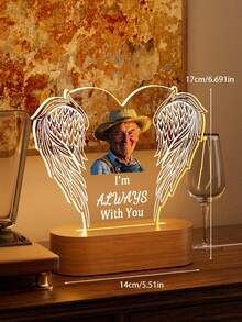 1件装，父母相框纪念夜灯，纪念牌匾夜灯，“上帝将你拥入怀中”，独特的悼念礼物，献给您失去的父母、亲人、朋友，定制灯饰，缅怀挚爱之人 - 橢木天使之翼01 - 查看 2