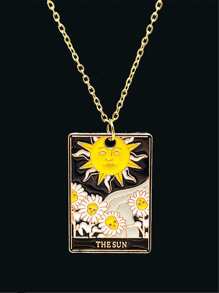 1pc Punk Star, Sun, Moon Drip Oil Square Pendant Necklace Stainless Steel Chain, Unisex