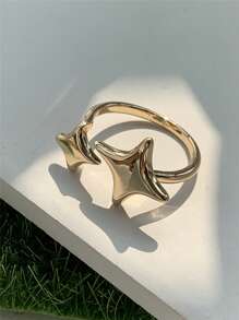 1 pieza Anillo abierto ajustable de cobre, estilo brillante de estrella de 4 puntas en oro o plata, regalo clásico de joyería para hombres y mujeres