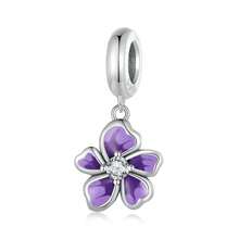 1 PC 925 Sterling Silver Pink Flowers Charms Elegant Sakura Bead Pendant Fit Bracelet Necklace DIY Making Party Fine Jewelry - Silver - View 12
