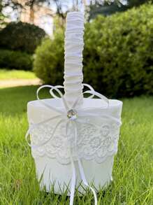 1 pieza Canasta grande para niña de las flores para bodas, canasta de boda de hadas, canasta de pétalos de marfil, confeti, dulces, suministros para fiestas, canasta de frutas, decoración del hogar, regalos, decoraciones de cumpleaños, decoraciones de fiesta, decoraciones de despedida de soltera, verano, playa, regreso a la escuela, suministros escolares, decoración de habitación