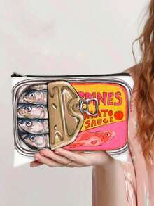 男女通用成人帆布化妆包，防过敏化妆包，时尚沙丁鱼印花拉链化妆包，涤纶双面印花带衬里手提包，送给朋友的圣诞礼物 - 彩色 - 查看 9