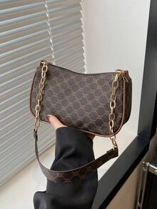 New Spring/Summer Simple Versatile PU Underarm Bag, Fashionable Chain Shoulder Bag, High-Quality Hand-Held Bag - Coffee Brown - View 1