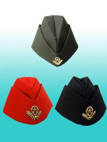 1 Piece, Police Hat, Black, Adult, Policewoman, Cosplay, Props, Russian, Boat-Shaped Hat, Men's, Women's, Military Cap, Stewardess Cap, Soviet, Hat, Square Dance Hat, Sailor Dance Hat, Retro Show Hat - A - View 2