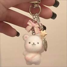 1pc Cute Plush Cartoon Keychain, Versatile Pendant For Schoolbag, Girly Design Car Accessories Bag Charm
