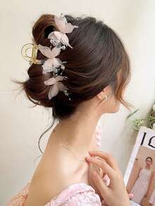 topshiny 1件动感蝴蝶抓夹女大号2024新款高端甜美美发夹后头盘发夹发爪发夹发钳发卡子抓发夹 - 粉色 - 查看 3