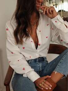 Blusa elegante de mujer con encaje bordado francés - Camisa de manga abullonada y transparente con botones delanteros, cuello de volantes, apta para ropa de primavera y verano