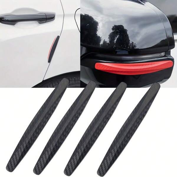4 Stücke schwarze Carbon Faser Muster PVC Stoßstangenschutz Streifen - langanhaltend Aufprallschutz Schutzleisten für Türkanten & Rückspiegel, Passend