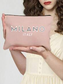 Printed With Letters MILANO Multi Functional Canvas Bag, Makeup Bag - Lightweight And Odorless Polyester Travel Wash Bag,Portable Makeup Bag, Perfect Travel Organizer For Cosmetics And Stationery, Canvas Bag,Fashionable Multifunctional Makeup Bag, Mother Makeup Bag, Travel Essentials, Dormitory Supplies, Bathroom Storage, Jewelry Storage, Lip Oil And Cosmetics Storage Bag School Supplies Pouch Make Up Bag Holiday Essentials,Mother's Day Gift