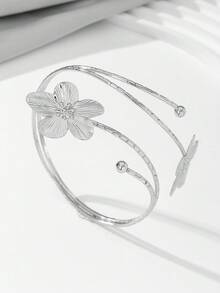 1 件女士不对称花卉袖口手链，适合派对、婚礼、节日、送给朋友和家人的迷人配饰