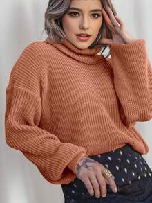 Women's Cold Weather Blouse Turtleneck Knitted Sweater - Nude - View 2