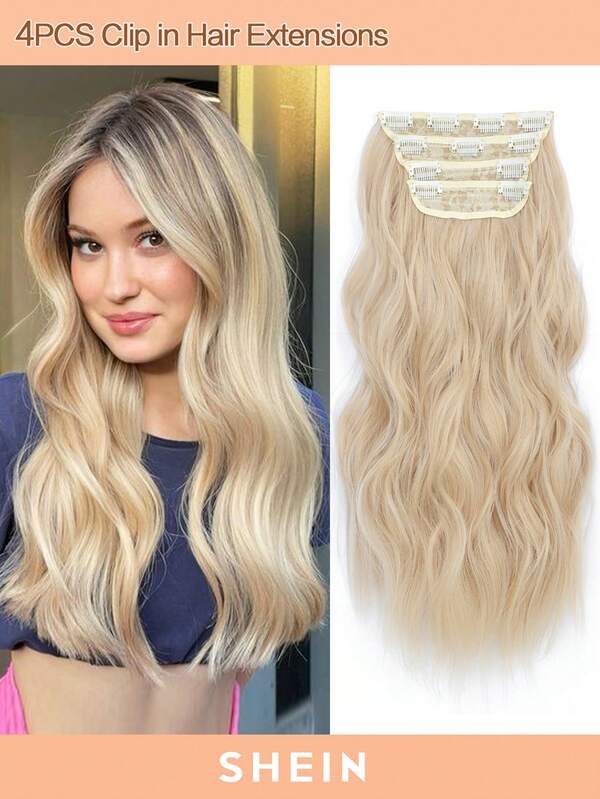 20inch Hair Extensions Clip In 4PCS Wavy Hair Extension Bleach Blonde Hair Extensions For Women