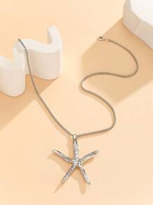 1pc Silver Starfish Pendant Metal Necklace