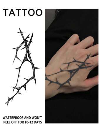 1 pieza Tatuaje falso temporal Tatuajes semi permanentes Espinas Y2K Rayas Resistente al agua y al sudor Dura de 1 a 2 semanas Realista Jugo de hierbas Anti-fricción No reflectante Negro para mujer y hombre Pegatinas de tatuaje para brazo, pecho, pierna, abdomen, cintura, dedo, cuello, espalda, arte corporal modernista
