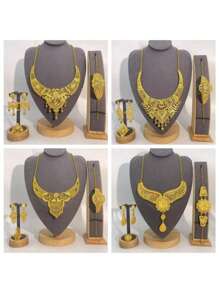 5pcs Luxury Bridal Jewelry Set With Earrings, Necklace And Ring, Suitable For Weddings, Ceremonies, Parties