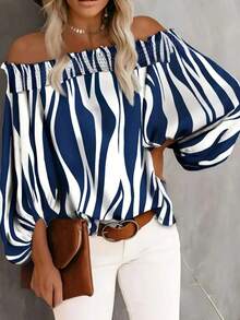 Plus 女式印花单领荷叶边优雅衬衫上衣