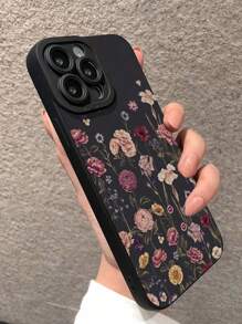 Perforowana prosta krawędź Ditsy Floral Czarna podstawa Kolorowe malowanie Etui na telefon antypoślizgowe kompatybilne z 14 Pro Max, 13, 11, XR, 7/8, Galaxy S22, S21, A16, A03s, A04, A12, A13, A14