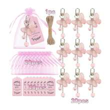 31 件/1 套蝴蝶钥匙扣纪念品套装，母亲节附感谢卡和粉色布袋 - 非常适合婚礼、单身派对 | 友谊和爱情主题礼物 - 彩色 - 查看 12