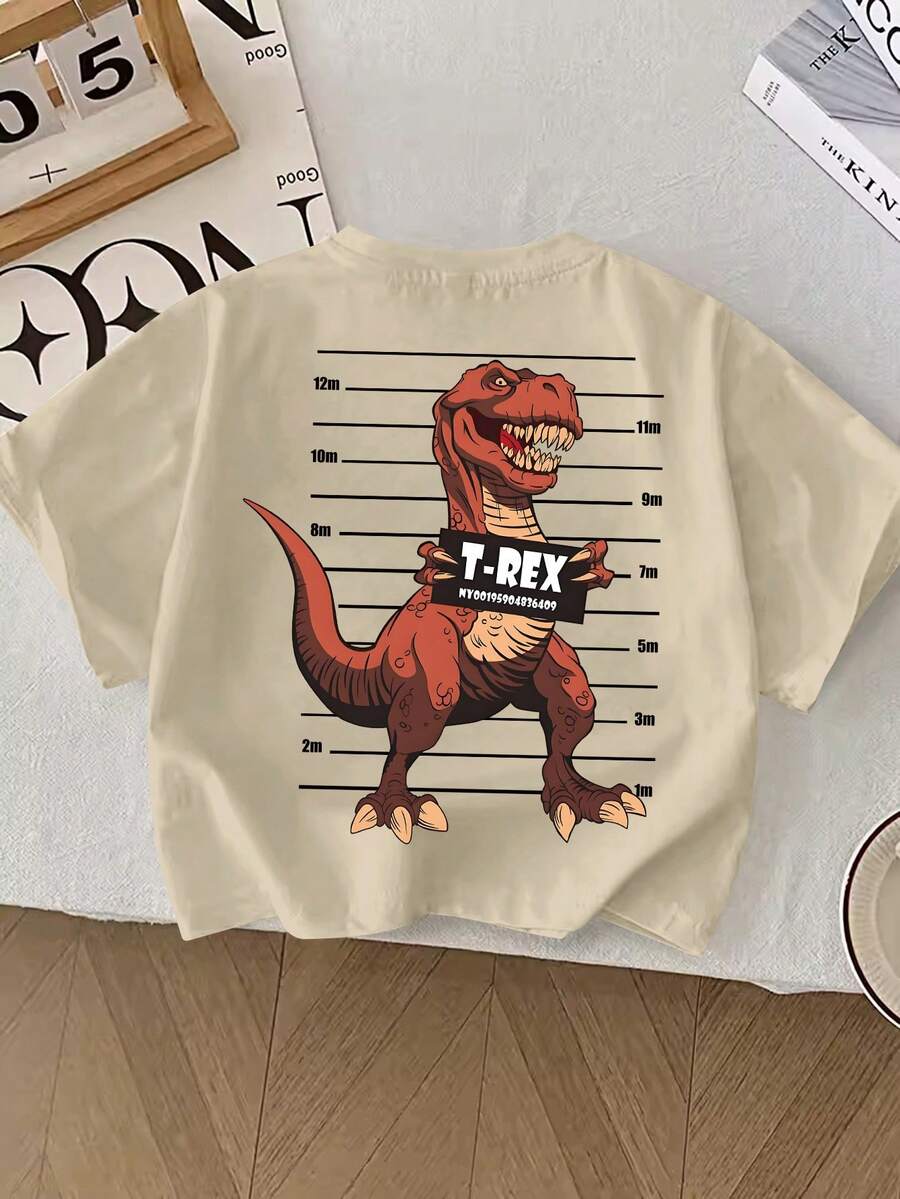 Young Boy YongBoy Casual Cartoon Dinosaur Height Print Crew Neck T-Shirt, Summer