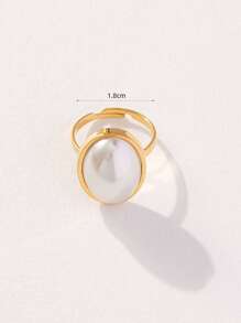 1 pieza Anillo de brazalete ovalado retro simple con perla artificial, de acero inoxidable, joyería de moda francesa para mujeres