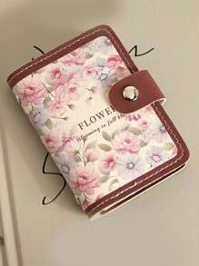 1pc Floral Painting Pattern Card Holder Wallet For Women, Vintage Style, Large Capacity, ID & Credit Card Slots