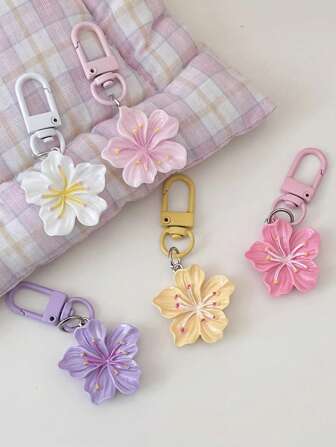 Porte-clés romantique fleur de cerisier, pendentif fleur doux et simple, cadeau pour les couples et les amis, décoration de sac à dos, accessoire de porte-clés, mousqueton, alliage/résine, multicolore, accessoire de sac d'étudiant (couleur de l'anthère aléatoire)