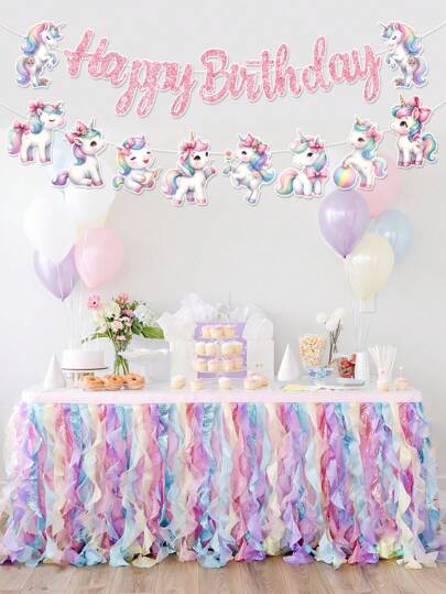 1 set Pancarta desplegable de unicornio arcoíris para fiesta, decoraciones de fondo de fiesta temática de unicornio arcoíris, pancarta de decoraciones de fiesta de cumpleaños feliz, decoraciones de fondo para fiesta de baby shower, pancartas colgantes para decoraciones de fiesta, decoraciones colgantes para fiesta de cumpleaños, decoraciones para el hogar y la habitación de la fiesta, recuerdos de fiesta