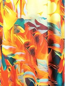 女式加大码优雅 V 领羽毛印花无袖连衣裙，搭配 3/4 袖雪纺开衫两件套服装，适合春季、夏季和秋季