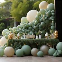 87pcs Vintage Olive Green Balloon Garland Arch Kit, Includes Different Sizes (5inch, 10inch, 12inch, 18inch) Green Latex Balloons, Suitable For Zoo Birthday Party Decor, Christmas, Mother's Day, Graduation