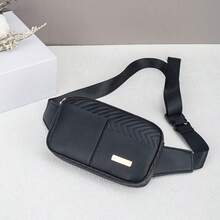 Nuevo bolso de cintura de unicolor de moda, decoración minimalista con logo plano - Negro - Ver 6