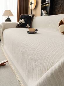 1pc Modern Minimalist Milk White Sofa Cover With Divided Sofa Cover Suitable For 3 Cushions, Washable Chenille Pet Sofa Protection Sofa Furniture Sofa Cover, 180.34cm X 300cm Couch Cover Blanket Living Room Decor Room Decor