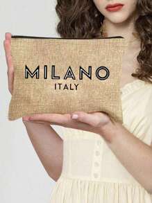 Printed With Letters MILANO Multi Functional Canvas Bag, Makeup Bag - Lightweight And Odorless Polyester Travel Wash Bag,Portable Makeup Bag, Perfect Travel Organizer For Cosmetics And Stationery, Canvas Bag,Fashionable Multifunctional Makeup Bag, Mother Makeup Bag, Travel Essentials, Dormitory Supplies, Bathroom Storage, Jewelry Storage, Lip Oil And Cosmetics Storage Bag School Supplies Pouch Make Up Bag Holiday Essentials,Mother's Day Gift