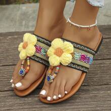 Women Plus Size Color Block Round Toe Casual Flat Sandals