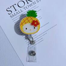 Sanrio 3pcs Sanrio Hello Kitty Cute Glitter Acrylic Nurse Teacher Badge Holder, Cartoon Fruit Badge Reel, Retractable ID Card Holder, Suitable For Teachers, Doctors, Nurses, Business Meetings, School Offices, Easter, Easter Gifts