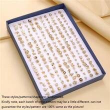 Set de 100 piezas de aretes con tachas geométricas de color dorado y blanco con rhinestones, aptos para uso diario de mujeres