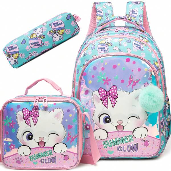 3 PiecesBackpack Set Cute Lightweight School Sports Backpack For Teens Girls Backpack With Lunch Bag Pencil Case Perfect For Travel