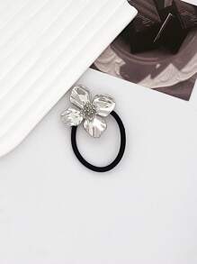 1 Stück minimalistischer chic Blumen Metall Scrunchie Haargummi, Europäisches und Amerikanisches Design Haargummis, Haargummis für den Pferdeschwanz, Haargummis, Haargummibänder, Scrunchies, Haargummi-Stretchbänder