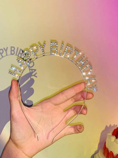 Happy Birthday Rhinestone Elegant Party Atmosphere Photo Props Headband, Hairband, Hair Hoop