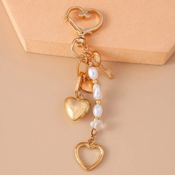 1pc Creative Moon Star Starfish Design Keychain With Faux Pearl Beads & Heart Shape Fashion Bag Charm And Key Ring Accessory Beach Y2K Fishing