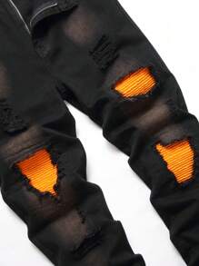 1pc Men's Black Street Style Comfortable Casual Jeans, Spring & Summer, Suitable For City Walking & Outdoor Activities