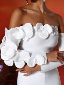 Love Aing LOVE Aing Women's Handmade 3D Floral Strapless Long Sleeve Split Hem Sexy Bandage Cocktail Dress, Elegant For Prom, Semi-Formal Wedding Guest Attire, Suitable For Birthday, Graduation, Banquet, Homecoming