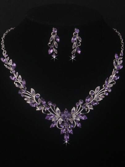 Women's Fashion Necklace Earring Set, Bride Jewelry Wedding Dress Accessories, Wedding/Engagement/Prom/Party Necklace