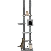 PawHut 225255cm Floor To Ceiling Cat Tree For Indoor Cats W House Ramp - Grey - View 1